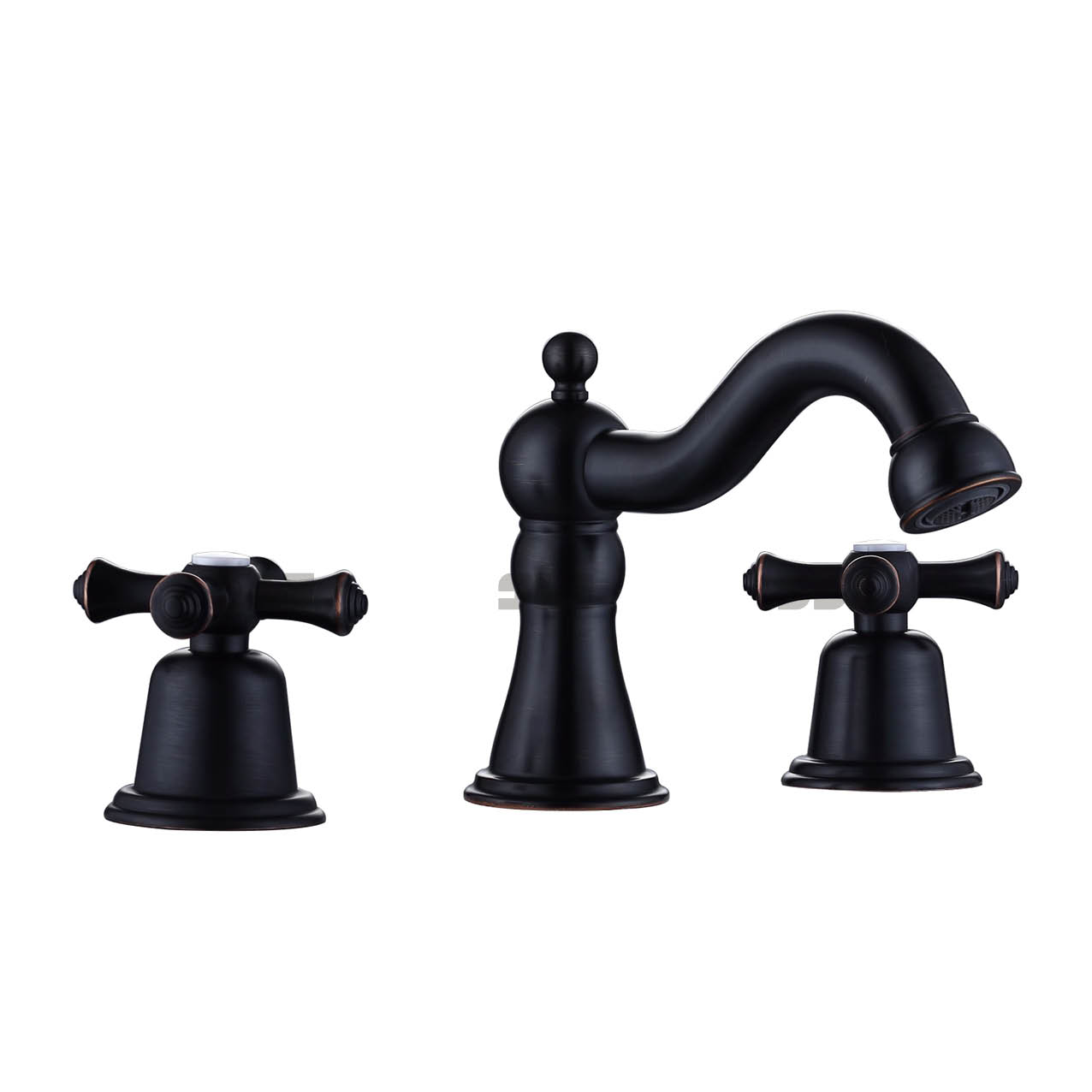 Torneira de pia de banheiro generalizada astutiva 3 orifício de 3 orifício Monta de dupla maçaneta de bronze antigo, pincelada de água fria quente, torneira de bacia de níquel