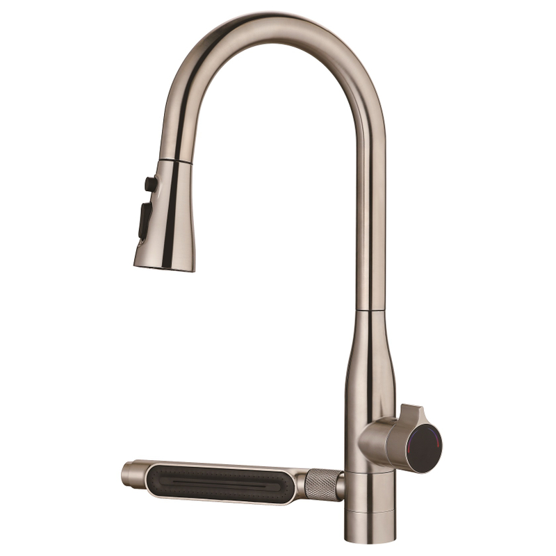 Níquel escovado astuto moderno alça única deck montado torneira de cozinha