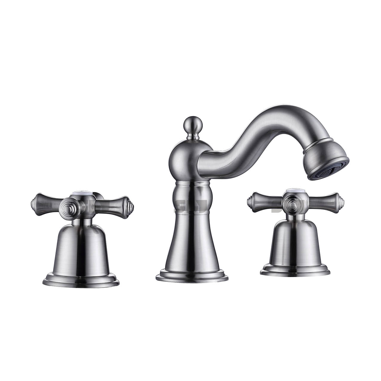 Torneira de pia de banheiro generalizada astutiva 3 orifício de 3 orifício Monta de dupla maçaneta de bronze antigo, pincelada de água fria quente, torneira de bacia de níquel